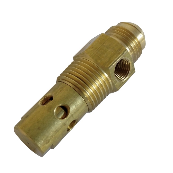 Válvula de Retenção 1/2" NPT x 3/4" UNF p/ Tubo Flangeado de 1/2", c/ Pistão em Latão e Vedação Nitrílica/NBR p/ Compressor a Pistão.