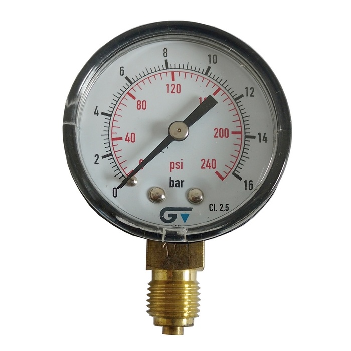Manômetro Vertical 240 PSI /16 Bar Com Rosca 1/4" BSP, Caixa Em ABS/Seco Ø 53 mm