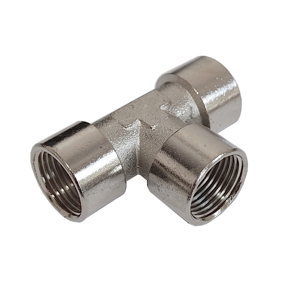 Tee Rosca Fêmea 1/4" BSP Em Latão Niquelado