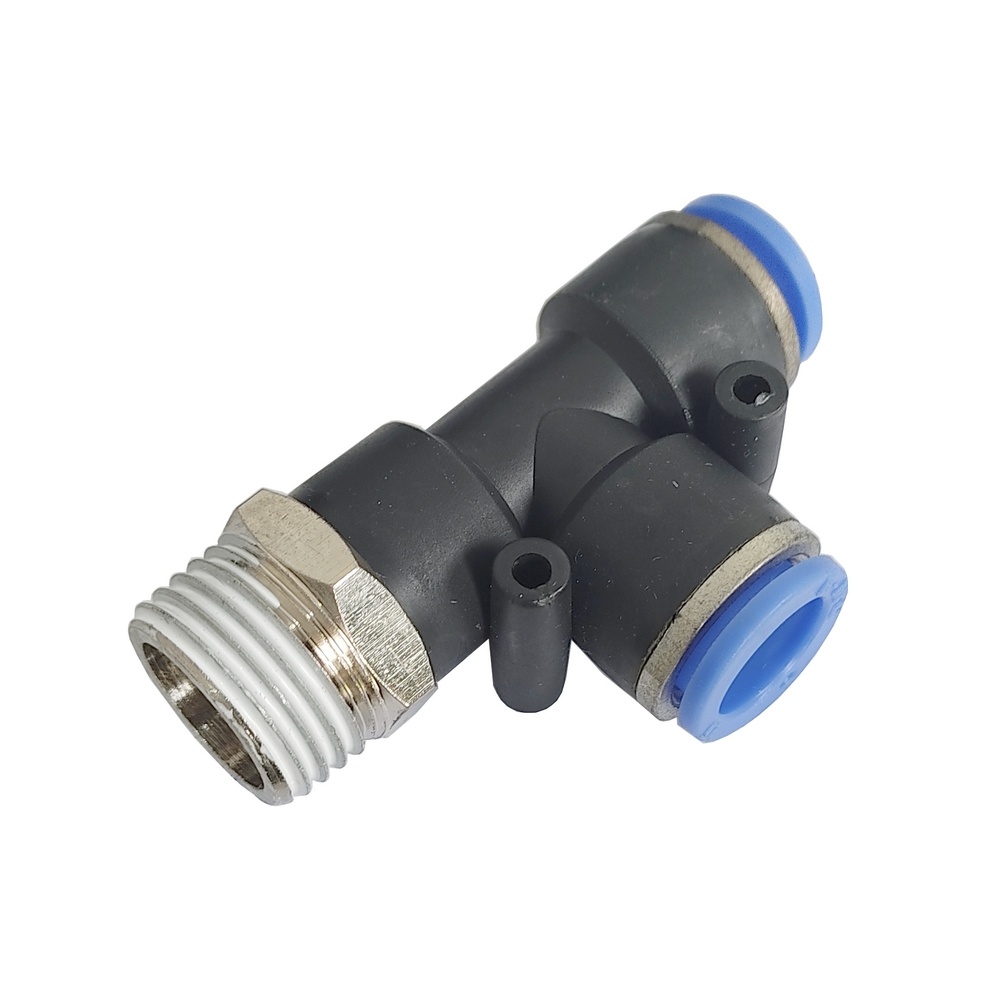 Tee Macho Lateral Tubo 3/8" mm x Rosca Macho 1/2" NPT - PST (Conexão Pneumática Instantânea)