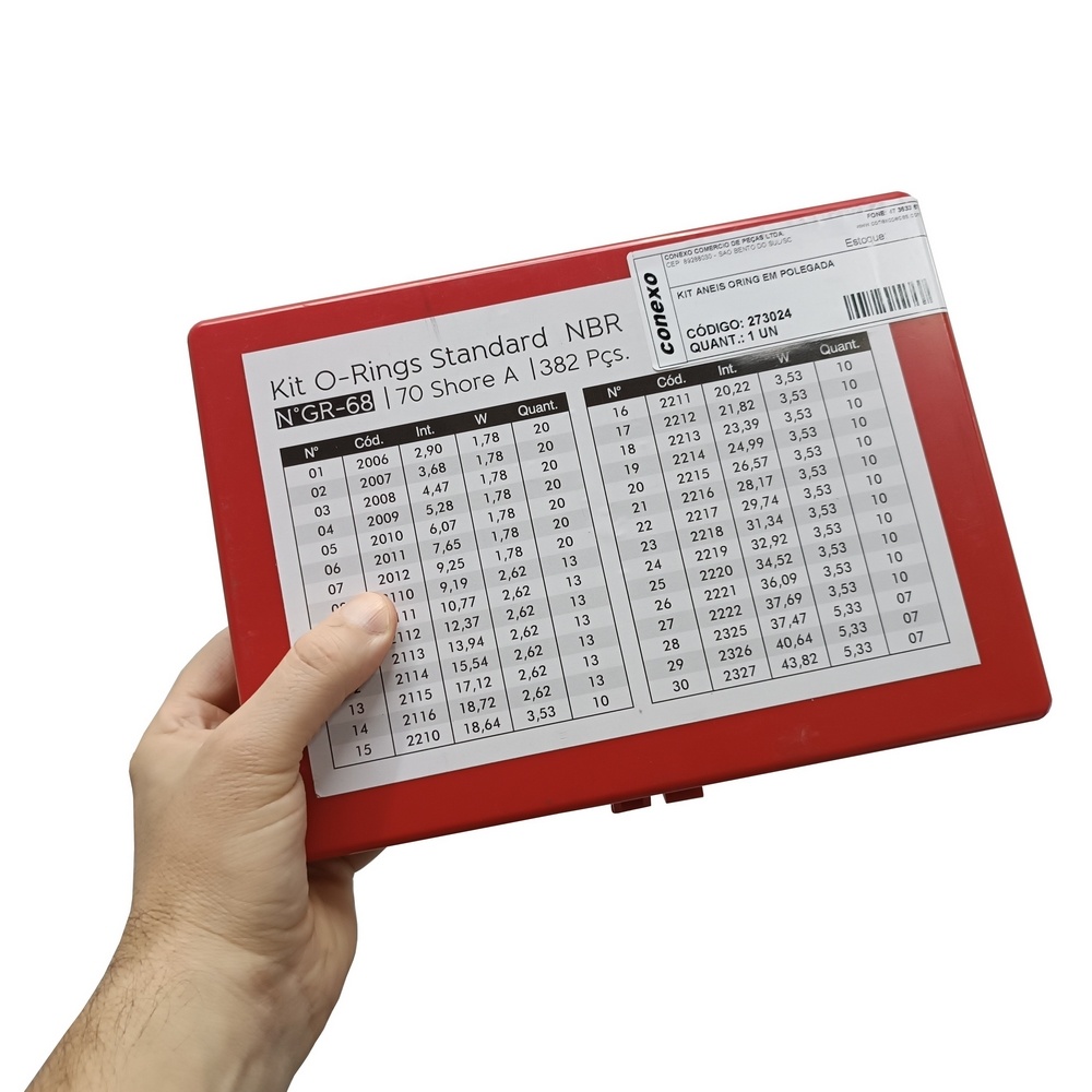 Kit Anéis Oring em Polegada - Dureza 70 Shore - NBR (Borracha Nitrílica)