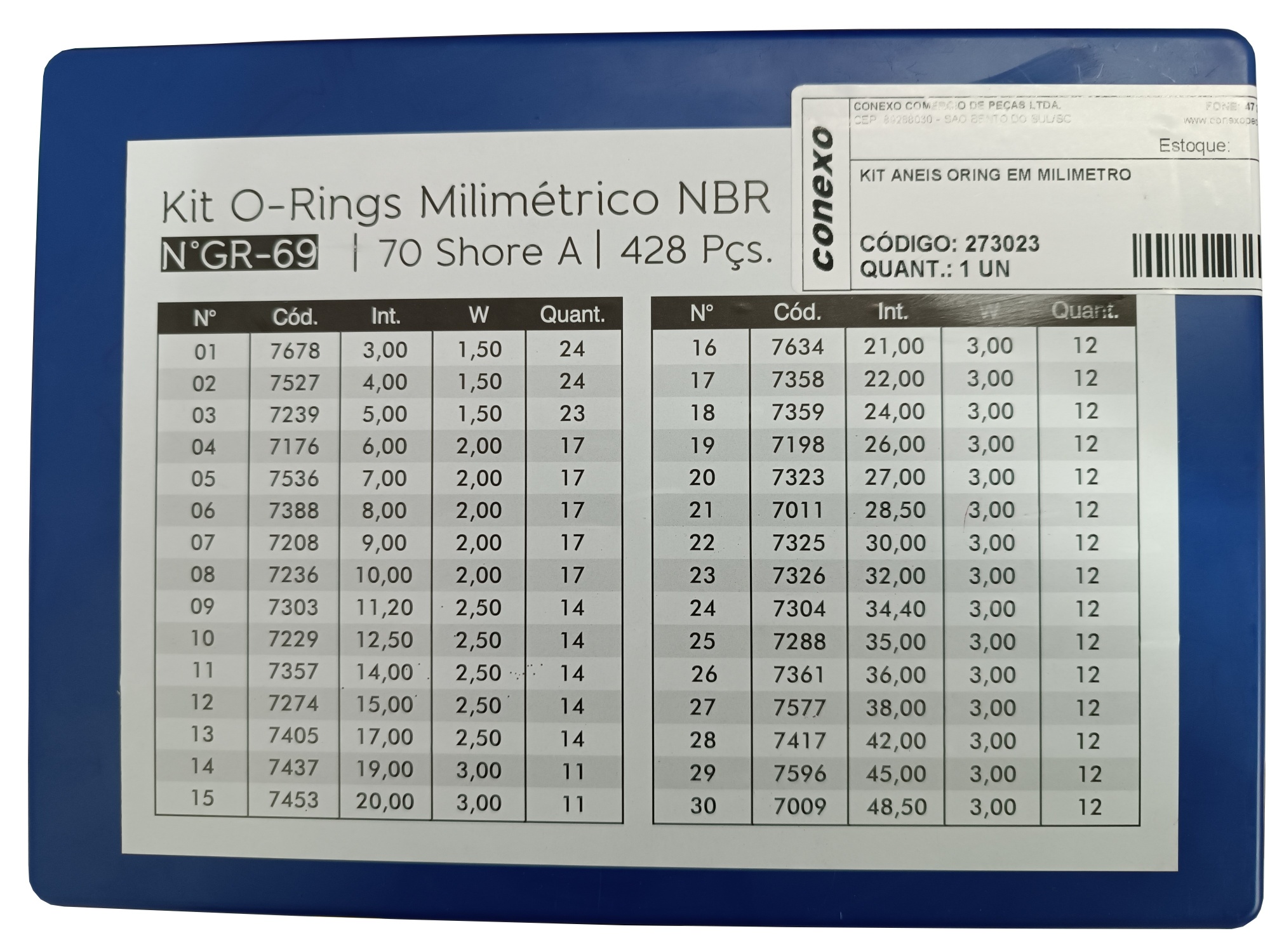 Kit Anéis Oring em Milímetro - Dureza 70 Shore - NBR (Borracha Nitrílica)