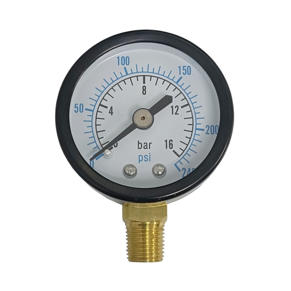 Manômetro Vertical 240 PSI / 16 Bar Com Rosca 1/8" BSPT, Caixa Em Metálica/Seco Ø 40 mm 