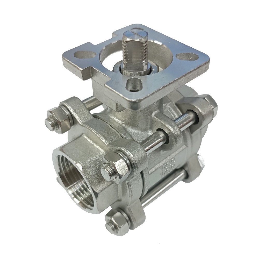Válvula de Esfera Tripartida 1/2" BSP p/ Atuador, Quadrado 9 mm, F03/F05 - Inox 304