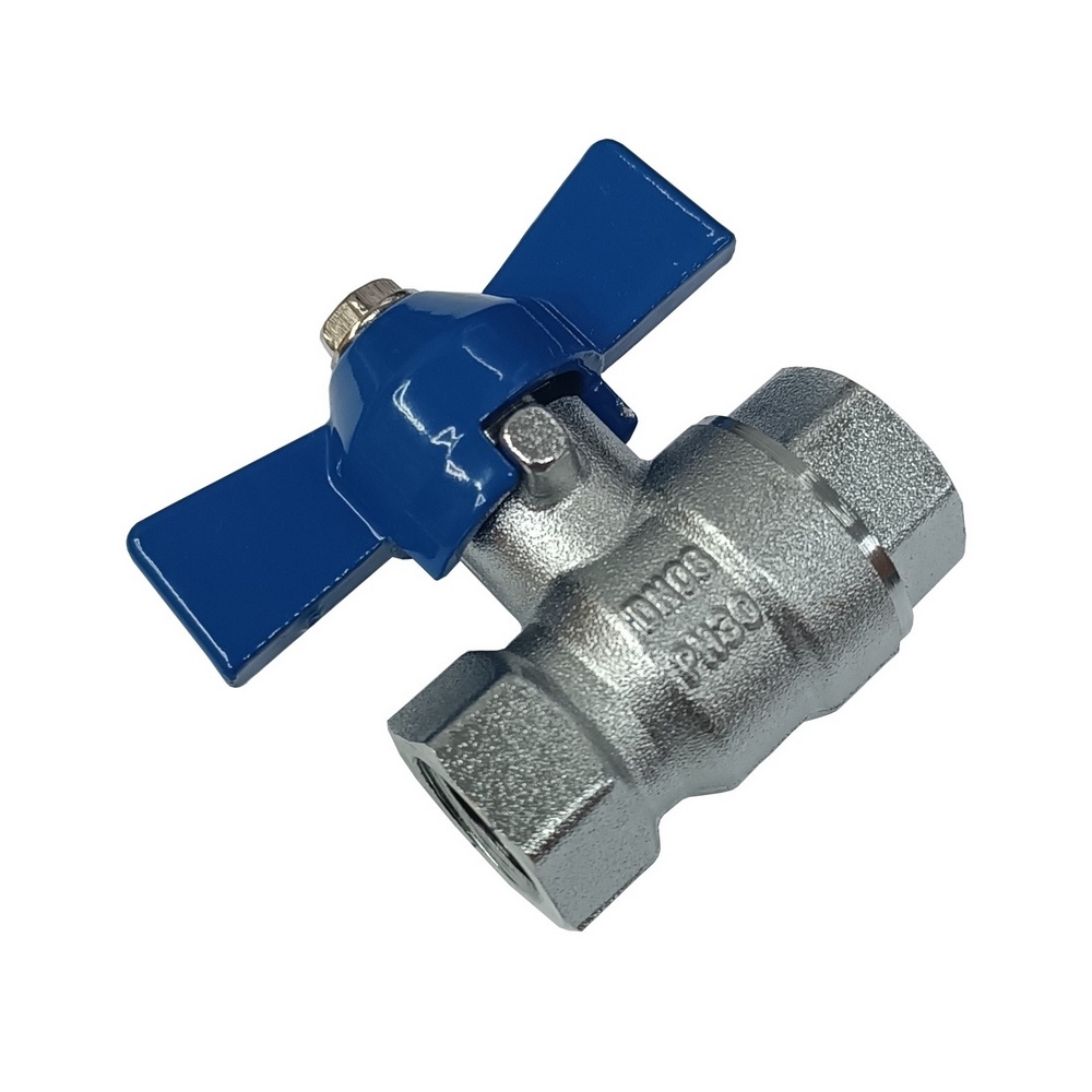 Válvula Esfera Borboleta Rosca 1/4" BSP Fêmea/Fêmea c/ Passagem Plena 