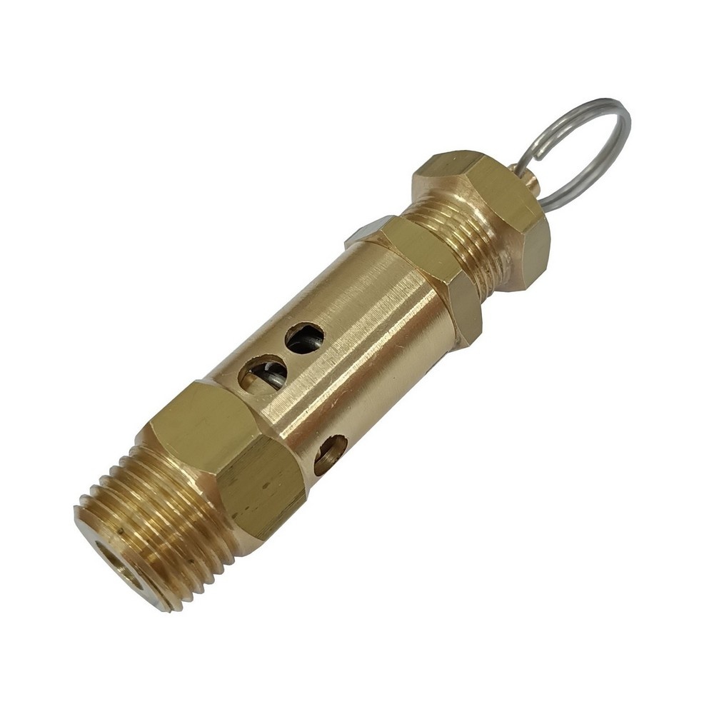 Válvula de Segurança / Alívio 175 Psi/Libras (12 Bar), Rosca 1/2" BSPT em Latão c/ Argola e Vedação em Viton Utilizada em Reservatórios de Compressores de Ar 