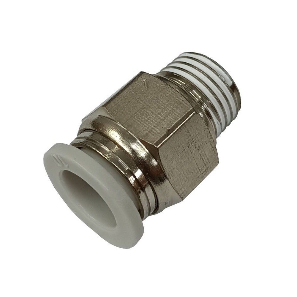 Conector Reto Tubo 8 mm x Rosca Macho 1/4" NPT - PC (Conexão Instantânea Primeira Linha Branca)
