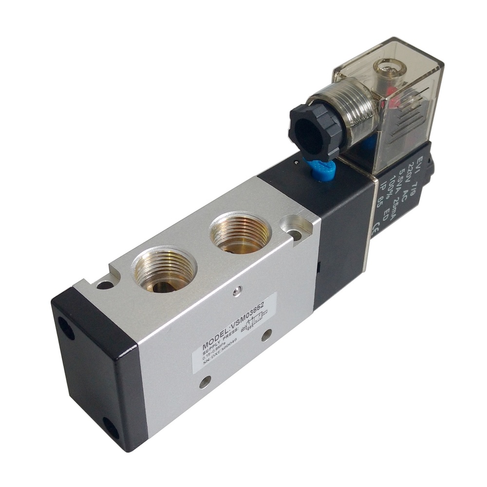 Válvula Solenóide/Mola 3/8" 5/2 Vias 220 VCA Modelo VSMO3852